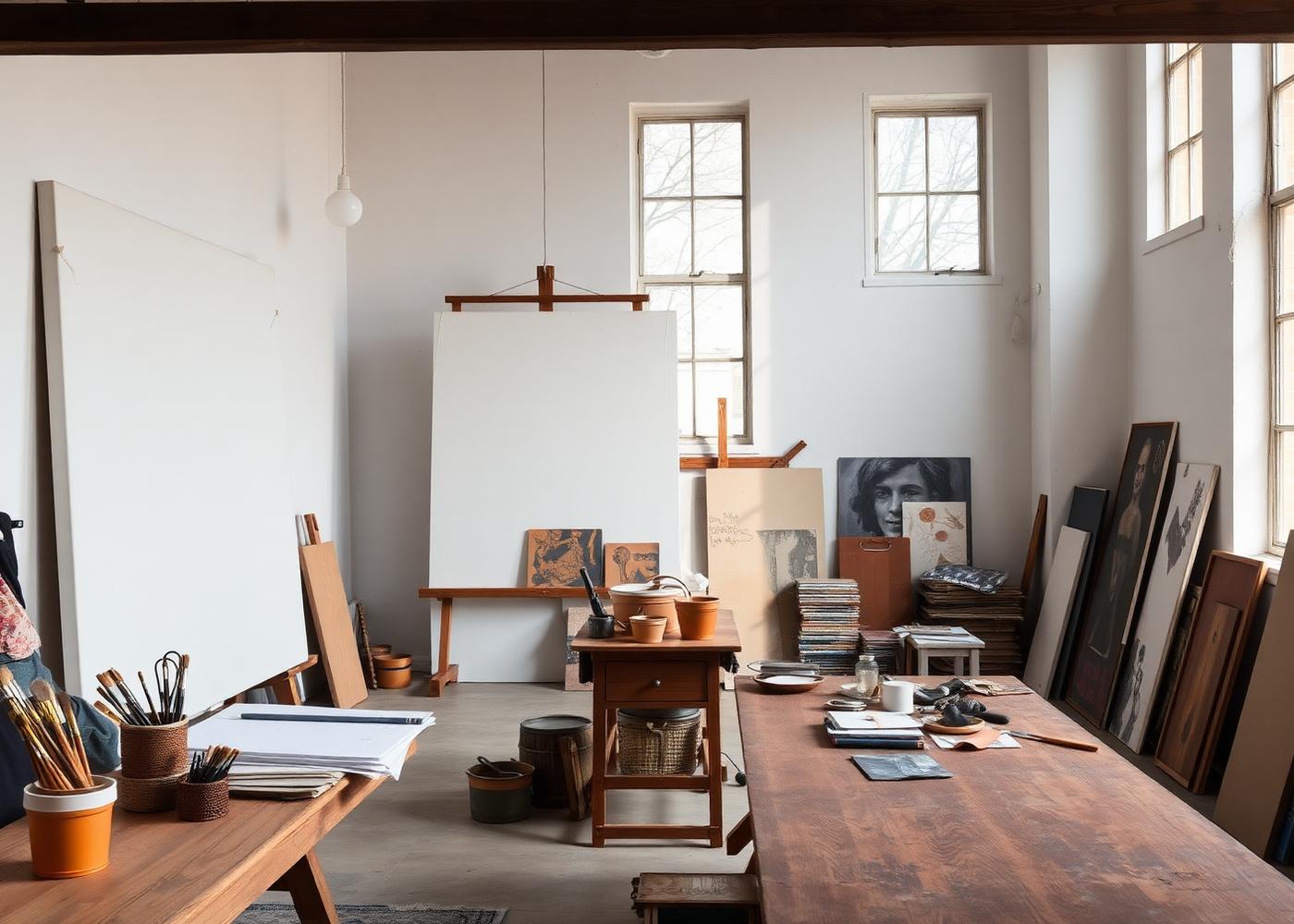 Artist studio with works in progress